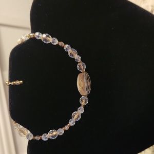 Braclet, Gold plated , clear beads,Adjustable